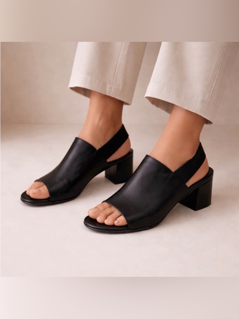 Vaneli Black Leather Slingback Block Heel Sandals Women’s Size 7.5M